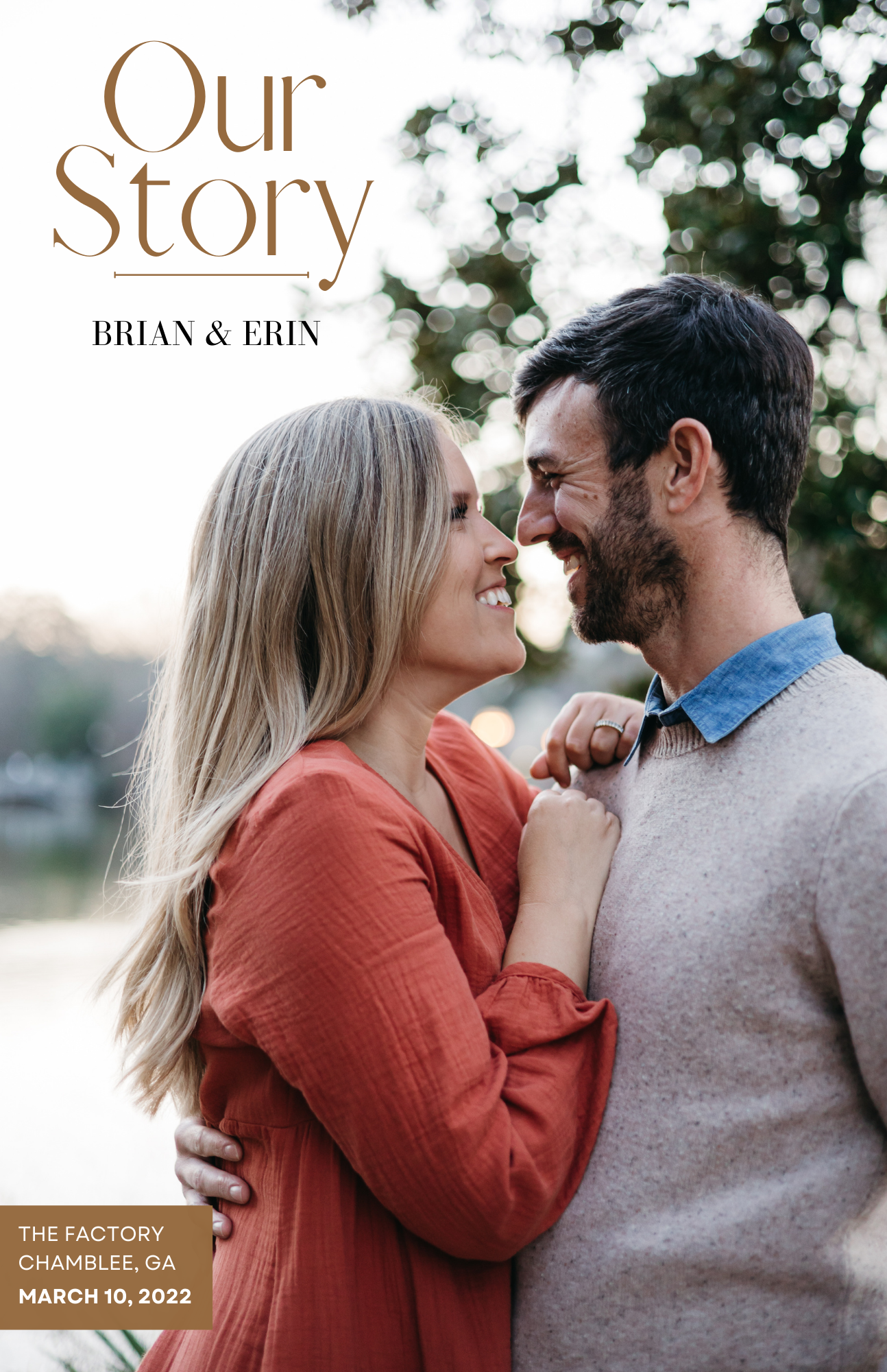 Chamblee, Georgia: Bride and groom on the cover of a wedding program magazine sharing their story